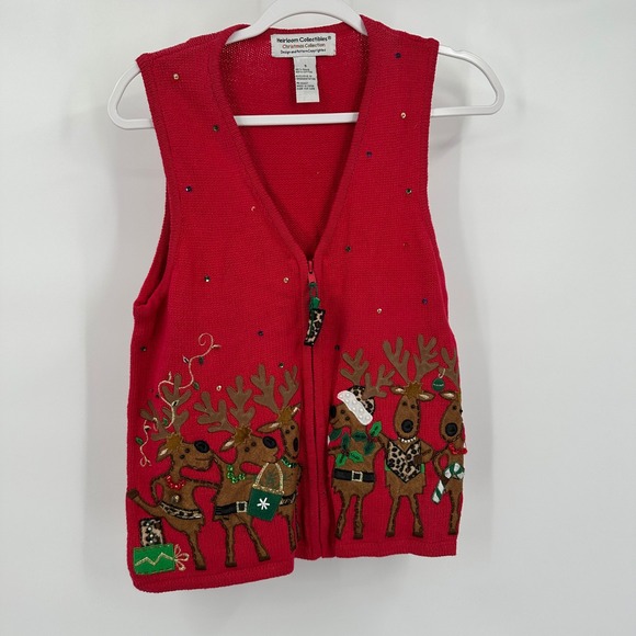 Heirloom Collectibles Womens Ugly Christmas Sweater Vest Size S Red Reindeer - Picture 1 of 7